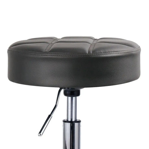 Round Rolling Stool With Wheels Adjustable Height For Work And Medical Tasks Light Gray Cushioned Seat close-up