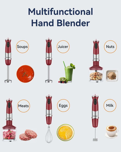 Game Changing 1000W Immersion Blender 5 In 1 Corded Stick Hand Blender With 12 Speed Settings Turbo Boost BPA Free tools for soups, juices, and milk.