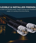 Coaxial Cable 100 Feet With PL 259 Male To Male Connectors for Ham Radio and RF Systems against nighttime backdrop