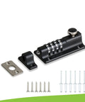 Kickproof Four Digit Combination Lock For Backyard Gates And Shed Doors Heavy Duty Zinc Alloy Security Slide Latch in matte black.