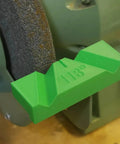 Heavy Duty Drill Bit Sharpening Guide Jig For 118 And 135 Degree Twist Bits on bench grinder for precise angle setup.