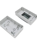 Industrial Grade IP66 Weatherproof DC Circuit Breaker Box Built Like A Tank Plastic Enclosure For Solar Battery MCCB Outdoor Electrical Junction Box halves, showing interior features and gray plastic material.