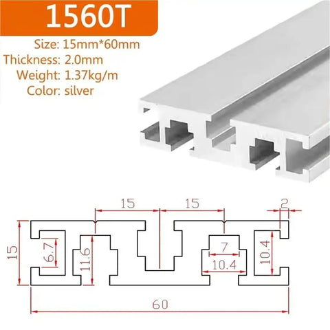 1560T Aluminum Extrusion Frame Silver Anodized 15x60mm Linear Guide Profile For Industrial Fence Equipment Framework Stand Edge 650mm Long Beefy Heavy Duty Build For Workbenches And Protective Barriers