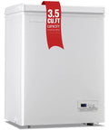 No Sweat Compact Chest Freezer With Dual Removable Baskets And Precision Digital Display To Keep Your Grocery Stash Rock Solid Cold In White Finish Quick Freeze Unit, 3.5 cu.ft capacity.