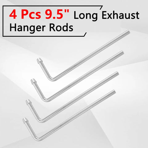 Exhaust Hanger Rods Set Of Four, 9.5 Inch Long, 90 Degree Bent Weld On Steel, displayed against a white background