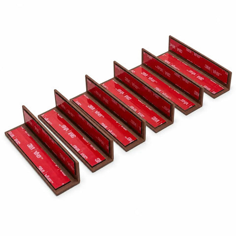 Warm Brown Walnut Corner Protectors Six-Pack With 3.5 Inches High And Three-Quarter Inch Slim Flush-Fit Hard-Shell Cabinet And Baseboard Guards
