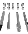 Three Eighths Twenty Four Thread Repair Kit With Two Insert Lengths Half Inch And Three Quarter Inch Stainless Steel Inserts For Auto Parts ATV UTV Repairs Ten Stainless Steel Inserts For Strong Durable Thread Repair featuring drill, taps, and inserts.