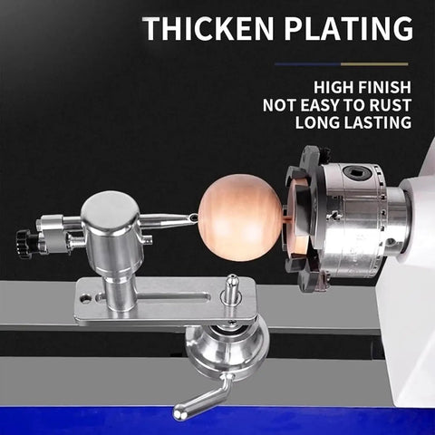 Ultimate Woodturning Lathe Tools Kit With Ball Turning Bits And Spherical Cutter Holder Perfect For DIY Projects And Workshop Tasks On Your 16 Inch Machine, showing a polished metal ball turning tool in use.
