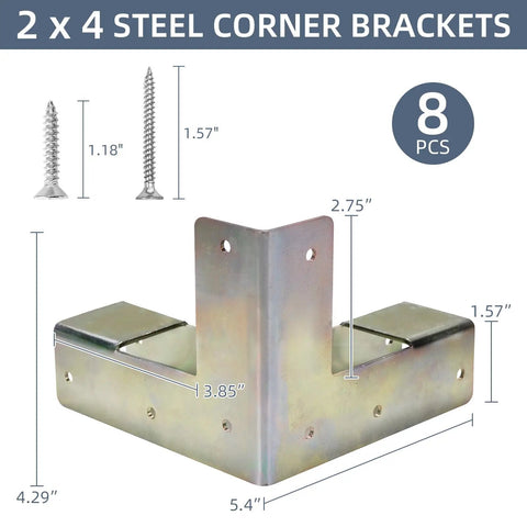 8 Piece Workbench Brackets Kit 3 Way Corner Brackets For 2x4 Wood Fits Actual Size 1.5x3.5 Inches Heavy Duty DIY Build Your Own Custom Work Table Silver