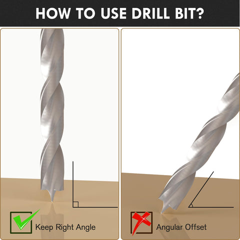 Diagram showing correct and incorrect use of Brad Point Wood Drill Bit Set 29 Pieces With Double Flute HSS Bits for accurate holes.