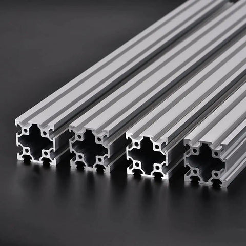 Close-up of 4 V Slot 4040 Aluminum Extrusion Profile 27.5 Inch European Standard Anodized Linear Rail, 700mm Silver Finish