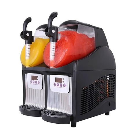 Compact Countertop Ice Maker Automatic Electric Machine Makes Slushy Drinks and Tea Ice Small Portable Unit with Rock Solid Build, Smooth Operation, and No Sweat Setup for Home Bar, Rv Camping, and Outdoor Adventures with two flavor dispensers.