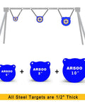 AR500 Steel Target Set With One Half Inch Thick Gongs For Shooting, 4 Inch 6 Inch 8 Inch Silhouette Targets, Mounting Kit With Chain Strap, Extra Bolts, Great For Backyard Or Range Precision Shooting displayed with silhouettes