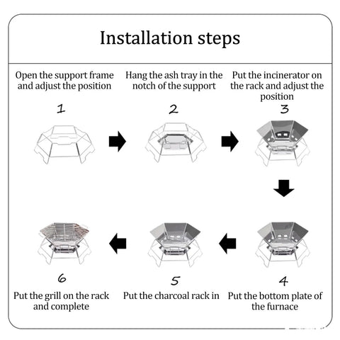 Installation steps for Hexagonal 430 Stainless Steel Folding Fire Pit Burn Barrel For Wood Fires