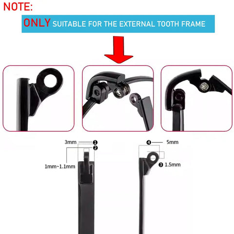 Heavy Duty Metal Glasses Replacement Temples With Screws Universal Eyeglass Arms For DIY Repair, detail of hinge fittings and sizes.