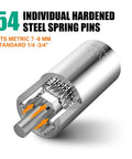 Close-up of universal socket with 54 steel spring pins for Three Piece Universal Socket Wrench Set With Ratchet And Drill Adapters
