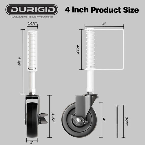 Spring Loaded Gate Wheel 4 Inch Side Break Caster For Wooden, Fence And Vinyl Gates, Heavy Duty Outdoor Gate Wheel