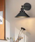 Vintage Wireless Battery Operated Wall Sconces Set Of Two, Dimmable Led Wall Lights With Nifty Remote, Zero Wire Fuss black sconce mounted on wall.