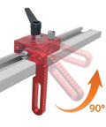 Slick Aluminum T Track Miter Stop Rail For Woodworking Jigs, red aluminum slider with adjustable lock for precise cuts.