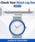 Diagram of 20Pcs Quick Release Watch Spring Bars 22mm Stainless Steel Pins For Watch Bands Replacement Kit, Easy Install