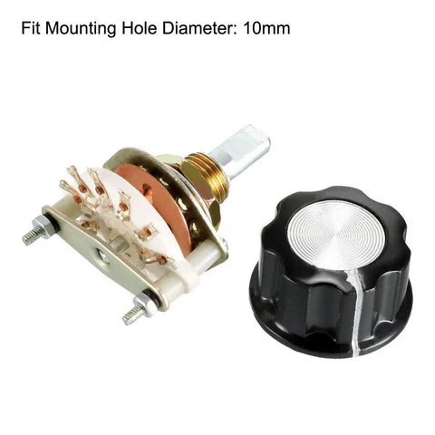 1 Pole 6 Position Band Selector Rotary Switch with 7 Pins includes black plastic knob and mounting nut, 10mm mount hole