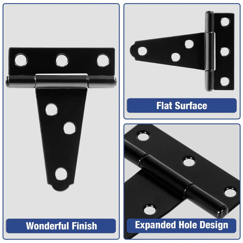 2 Inch T Strap Hinges 6 Pack For Wood Doors And Cabinets Matte Black Light Duty Hinge Set Close-up Details