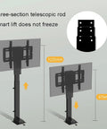 Beefy Electric TV Lift Stand With Smooth Remote Operation And Auto Memory Positions For Large Screens 26 To 65 Inches showing adjustable height features.