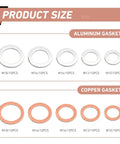 100 Pack Oil Drain Plug Crush Washers Kit With Copper And Aluminum Mix displaying sizes M10 to M18, universal fit.