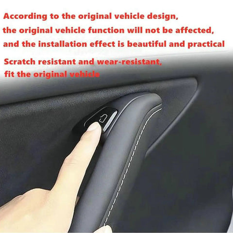 Clean 11 Piece Interior Window Switch Covers And Door Control Button Trim Kit For Tesla, showing installation on a door handle.