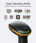 Bluetooth Barcode Scanner 2D Handheld with smart charging base BCST-36, featuring super decoding ability for 1D and 2D barcodes.