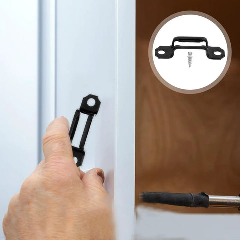 Person installing a 100 Piece Invisible Connector Screw for hidden furniture fasteners in cabinet, featuring black steel design.