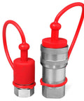 Hydraulic quick-connect couplers, 1/4 in NPT, ISO 7241-B, red dust caps with tether (set of two)