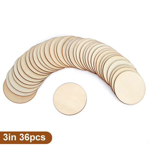 Sweet Unfinished Wood Circles For No Sweat Diy Crafting With Pack Of Thirty Six Three Inch Wooden Rounds laid out, showing smooth edges.