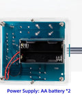 Close-up of Coilgun Soldering Practice Kit with PCB, battery holder, and wiring, ideal for real world electronics assembly.