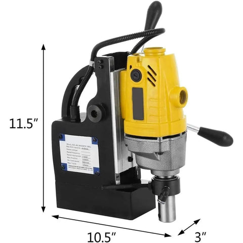Ditch heavy lifting with this beastly 11 Piece Electric Magnetic Drill Press showing 11.5 inch height and 10.5 inch width, featuring a copper motor.