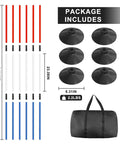 Six 6-Foot Adjustable Pole Bending Poles For Horses And Pups with connectors, bases, and storage bag visible