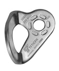 Heavy Duty Stainless Steel Climbing Bolt Hangers, UIAA Certified Rock Anchor Gear, M12 Mounting Plates for Rappelling, close-up of a silver climbing bolt hanger.