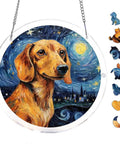 Jigsaw Puzzle Suncatcher Two In One Starry Night Dachshund Design DIY Acrylic Puzzle Kit For Adults with colorful dog image.