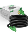 50 Amp 25 Foot RV And EV Extension Cord With NEMA 14 50P Connectors For Level 2 EV Charging And RV Hookups 6250 Watt At 125 Volt And 12500 Watt At 250 Volt Durable Heavy Duty coiled with box