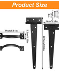Heavy Duty Wood Gate Hardware Kit With Four 8 Inch Hinges Two Self Adjusting Latches Two Door Handles Screws Included Black Finish For Outdoor Fence Swing Gates Easy Install And Durable Outdoor Gate Hardware product size diagram with hinges, latches, handles, and screws