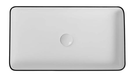 Top view of Ceramic Vessel Sink Above Counter Square Bathroom Basin 24 Inch By 14 Inch By 4 Inch With Popup Drain Modern Art Style