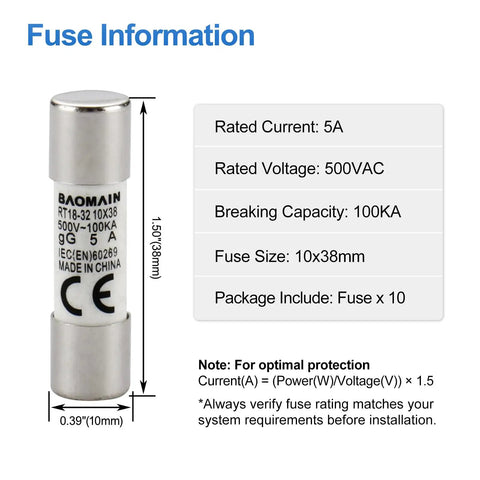All In One Fuse Holder Kit With Ten 5A Ceramic Fuses 10X38MM 1 Pole DIN Rail Mount LED Indicator CE Certified for electrical panels