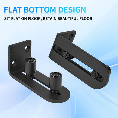 Beefed Up Barn Door Hardware Kit With Floor Guide And Adjustable Rollers For Whisper Quiet Sliding, No Groove Needed