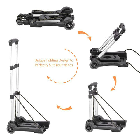 Folding Luggage Cart With 88 Lb Load Capacity Lightweight Durable Aluminum Alloy Frame Travel Trolley folding process visual