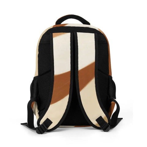 Earth Tone Abstract Curve Art Backpack For Men And Women, back view with padded straps and buckles, durable breathable polyester