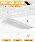 Adjustable aircraft cable and hooks showing installation options for Solid Kick Butt Lighting 4Ft Led Linear High Bay 400W 60000 Lumen.
