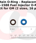 Fuel Injector O Ring Seal Kit 217-1588 Replacement For GM Vehicles, showing blue and brown seals next to a ruler for size