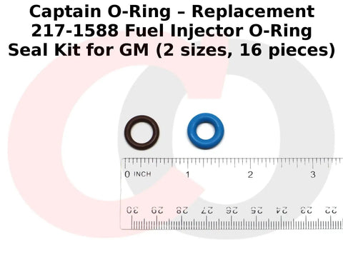 Fuel Injector O Ring Seal Kit 217-1588 Replacement For GM Vehicles, showing blue and brown seals next to a ruler for size