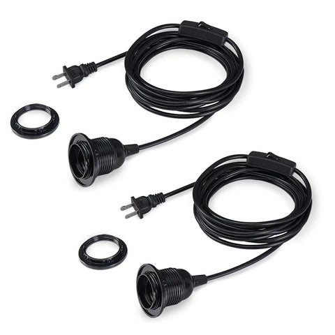 Two Pack 15 Foot Plug In Pendant Light With In Line On Off Switch Black Hanging Lantern Cord For E26 And E27 Socket