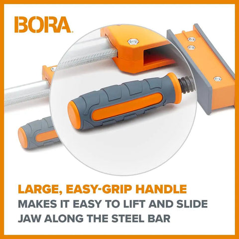 Heavy Duty 50 Inch Parallel Clamps 2 Pack Woodworking Bar Clamps With Wide Padded Jaws showing large easy-grip handle for lifting.